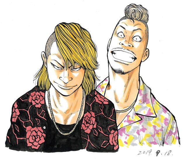 映画「HiGH&LOW THE WORST」の高橋ヒロシによる描き下ろしイラストキャラビジュアル。左から泰志、清史。(c)高橋ヒロシ（秋田書店）