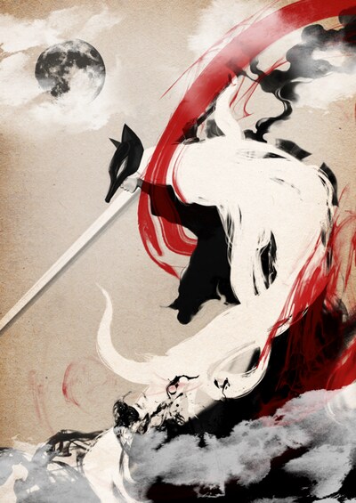 作品をイメージした墨絵アートメインビジュアル。