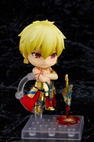 「ねんどろいど アーチャー/ギルガメッシュ 第三再臨Ver.」の「通常顔」とオプションパーツ「乖離剣エア」「ゲート・オブ・バビロン」。