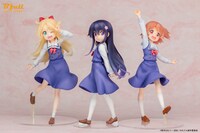 左からスケールフィギュア「『姫坂乃愛』制服ver」「『白咲花』制服ver」「『星野 ひなた』制服ver」。