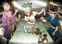 「Dr.STONE」とCOMPのコラボイラスト。