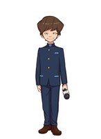 タベケン（CV：渡部建）。手に汗握る実況中継でバトルを盛り上げる男子生徒。