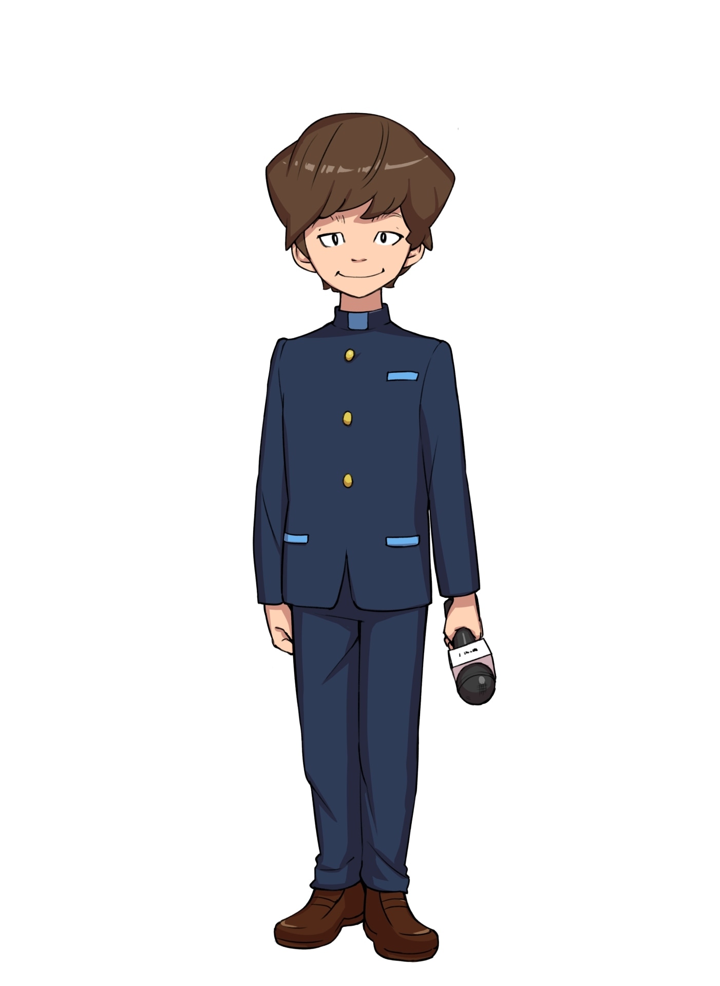 タベケン（CV：渡部建）。手に汗握る実況中継でバトルを盛り上げる男子生徒。