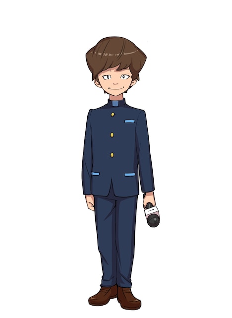 タベケン（CV：渡部建）。手に汗握る実況中継でバトルを盛り上げる男子生徒。