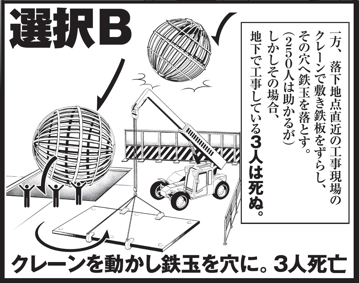「ツイッター投稿大募集！もし目前で巨大鉄球が落下したら──アナタならどうする？」と題した企画の詳細。