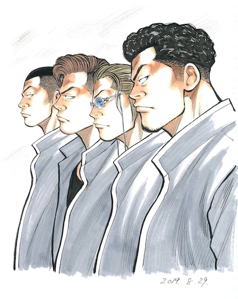 鳳仙四天王。左から沢村正次、志田健三、小田島有剣、仁川英明。(c)高橋ヒロシ（秋田書店）