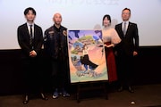 「なつなぐ!」制作発表会にて。左からプロデューサーの福留俊、監督の本多康之、青山吉能、熊本県東京事務所の村井浩一所長。