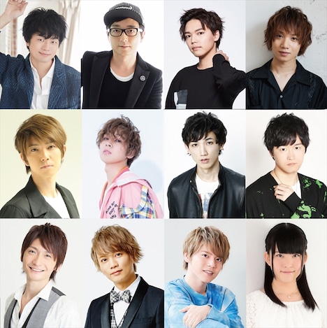 「アニメJAM2019」出演者一覧。左上段から福山潤、大町知広、植田圭輔、安里勇哉。左中段から安達勇人、廣瀬大介、逢坂良太。左下段から島崎信長、浅沼晋太郎、内田雄馬、石見舞菜香。