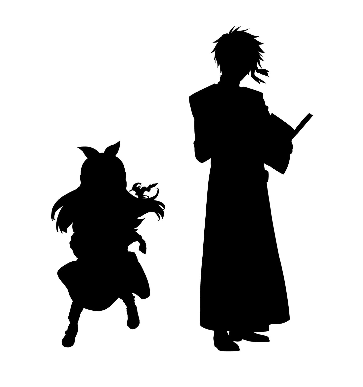 「本好きの下剋上 司書になるためには手段を選んでいられません」×「魔術士オーフェンはぐれ旅」コラボイラストのシルエット。