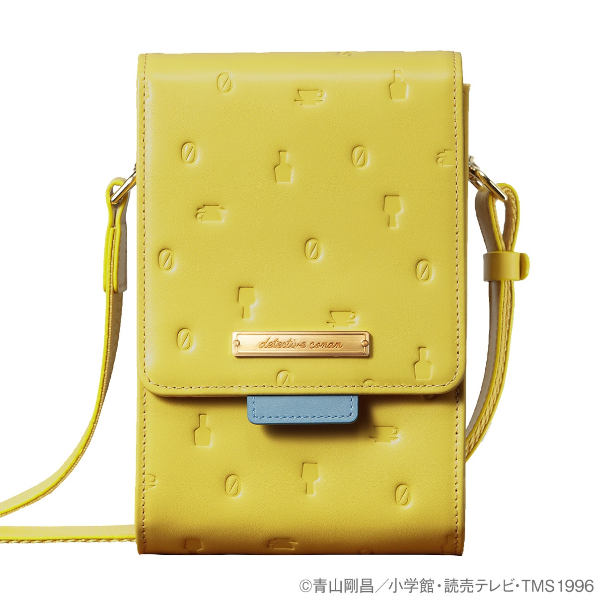 コナン」本革製ショルダーウォレット、蝶ネクタイや鍵穴などのモチーフ