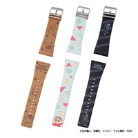 「クレヨンしんちゃん×smart canvas（スマートキャンバス）デジタル腕時計」のベルト。左から「セピアしんちゃん柄」、「パジャマ柄」、「ひろしのネクタイ柄」。