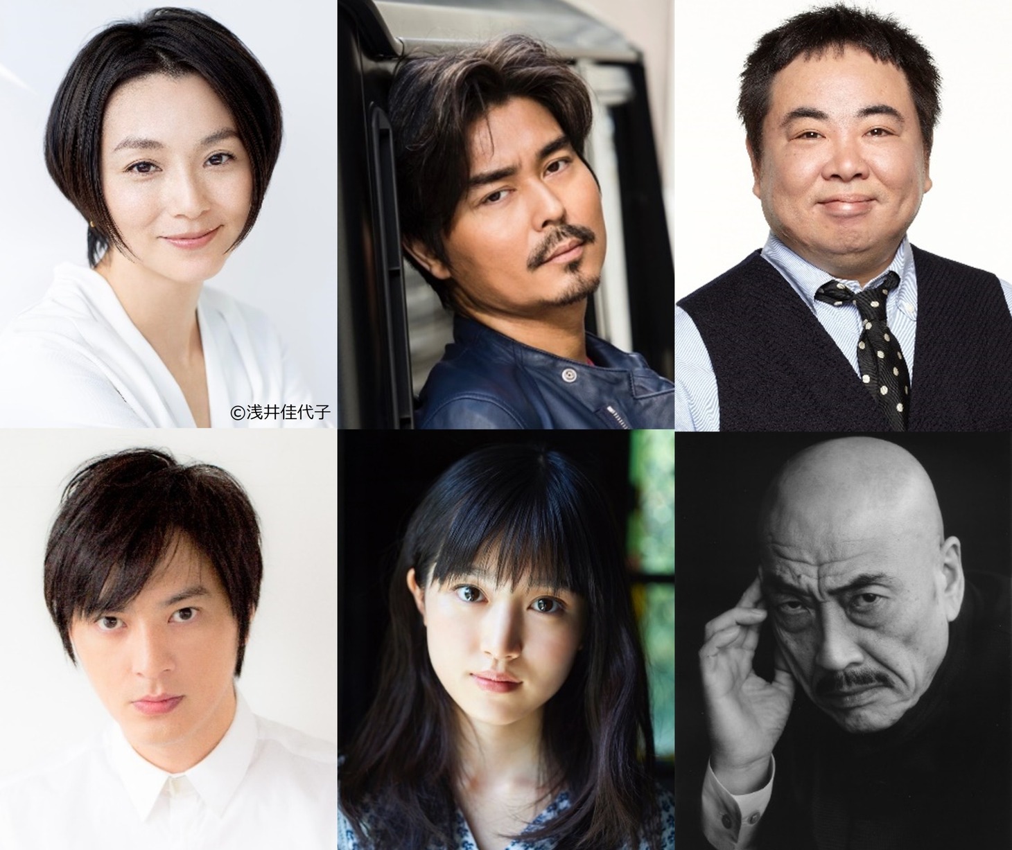 上段左より山下多恵子役の本上まなみ、山下吾郎役の小澤征悦、“おっさん多恵子”役の塚地武雅（ドランクドラゴン）、下段左より加藤英太役の塚本高史、山下トモ役の福本莉子、山下タロスケ役の麿赤兒。