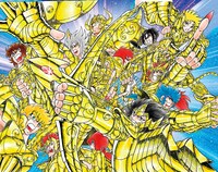 付録の2枚組ポスターのうち、前聖戦の黄金聖闘士が描かれた1枚。