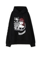 黒谷あざみと様々な渦巻きをコラージュしたフーディ。