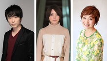左から狡噛慎也役の関智一、常守朱役の花澤香菜、 ドミネーター役の日高のり子。
