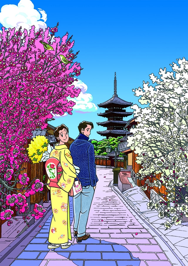 新作描き下ろしとなる「立春大吉」（暦を巡る冒険～京こよみ～ 2月イラスト）。