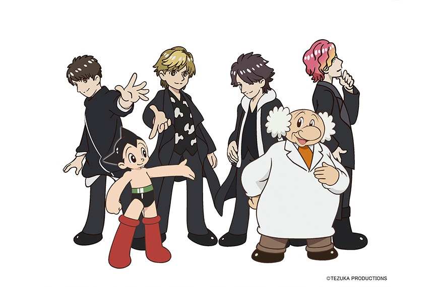 アトムとお茶の水博士、手塚風に描かれたwyseメンバー。(c)TEZUKA PRODUCTIONS