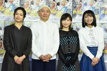 TVアニメ「映像研には手を出すな！」試写会の様子。左から田村睦心、湯浅政明、伊藤沙莉、松岡美里。
