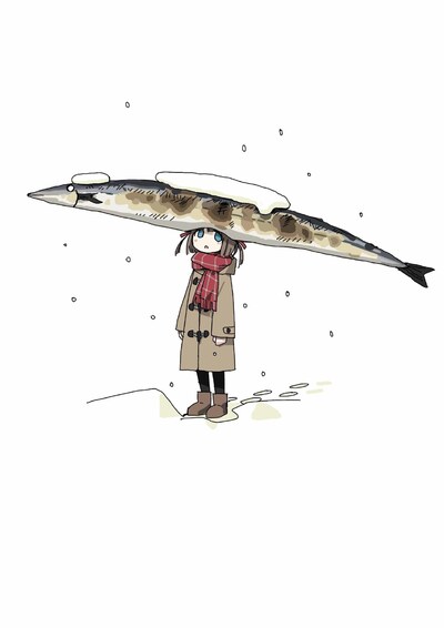 「冬のサンマパーカー」に用いられているイラスト。