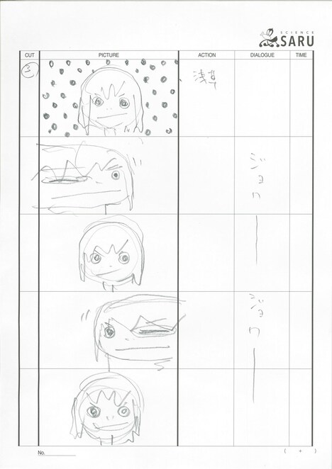 湯浅監督が手掛けたオープニング映像の絵コンテ。