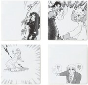 角皿。左上から時計回りに「高笑う月影先生」「マヤ『ヘレン・ケラー』サリバンとの戦い」「亜弓『ジュリエット』ひばりと戯れる」「真澄『イサドラ！』初日での企み」