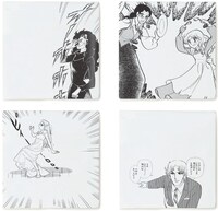 角皿。左上から時計回りに「高笑う月影先生」「マヤ『ヘレン・ケラー』サリバンとの戦い」「亜弓『ジュリエット』ひばりと戯れる」「真澄『イサドラ！』初日での企み」