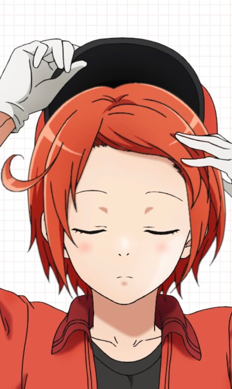 おでこを見せる赤血球のイラスト。