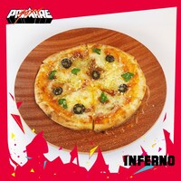 「インフェルノヴォルケーノマルゲリータメガマックスピザ ～タワレコカフェスペシャル～」。辛さは3段階から選べる。