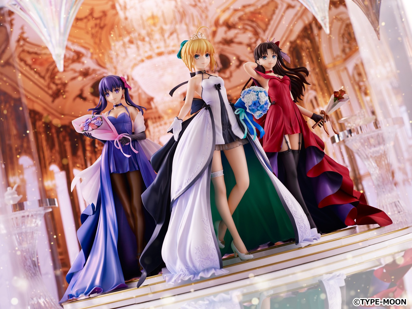 セイバー、遠坂凛、間桐桜の1/7スケールフィギュア。
