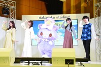 「SANRIO EXPO 2020」メディア向け発表会にて。左から月島まいら役の伊藤彩沙、日向ゆめ役の村上奈津実、みゅー、今井ことこ役の幸村恵理、南川朝陽役の小林裕介。