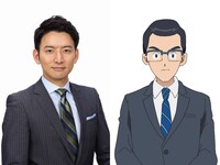 “テレビニュースのキャスター”役の生田竜聖アナウンサー。