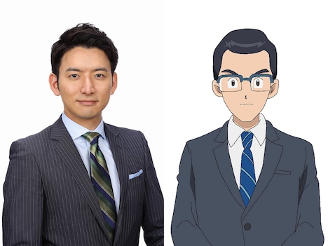 “テレビニュースのキャスター”役の生田竜聖アナウンサー。