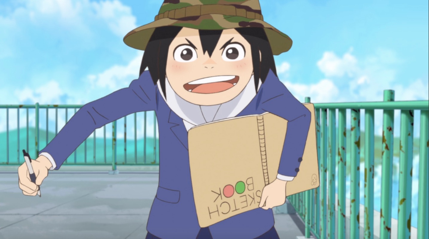 TVアニメ「映像研には手を出すな！」より、浅草のスケッチブックの登場シーン。