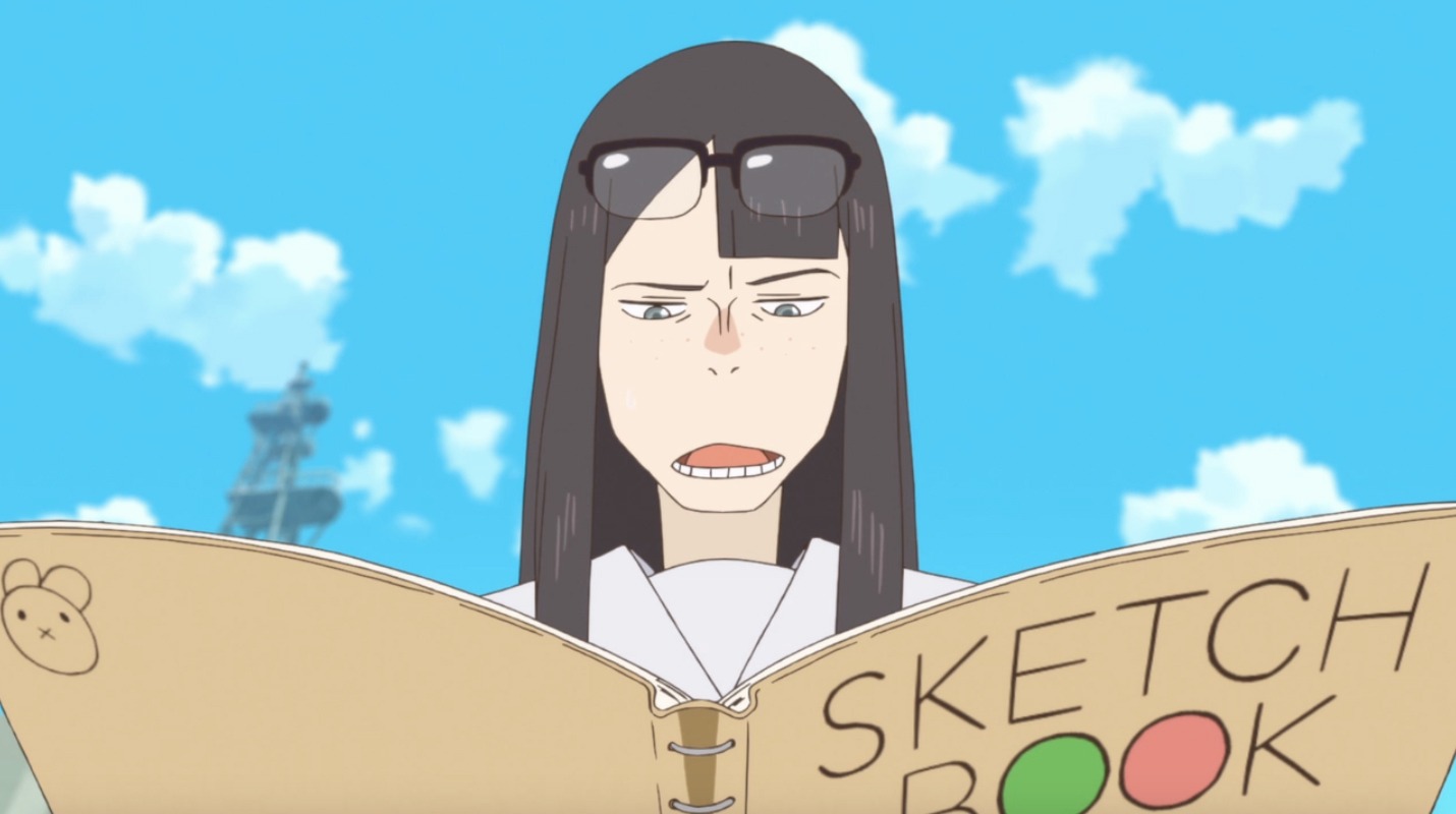 TVアニメ「映像研には手を出すな！」より、浅草のスケッチブックの登場シーン。