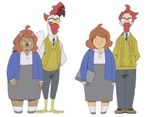 妻のメリッサ・ホーナー（CV：斉藤貴美子）、夫のジェム・ホーナー（CV：家中宏）。左は獣人化した姿。