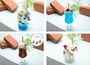 さざ波編で提供されるドリンクメニュー一覧。左上から時計回りに「夏の日のマリンソーダ」「『シャーロックホームズの弟子だ!!』クリームソーダ」「我が国が誇るフラワーコーディアル」「赤井秀一のコーラフロート」。