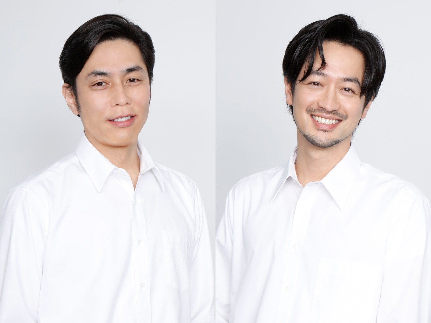 左から平井保役の袴田吉彦、小野沢ミツル役の竹財輝之助。