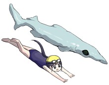 ヘラツノザメとポン子。 (c)矢寺圭太／小学館