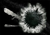 「アルカディア号と999号（イラスト入り）」版画 (c)松本零士