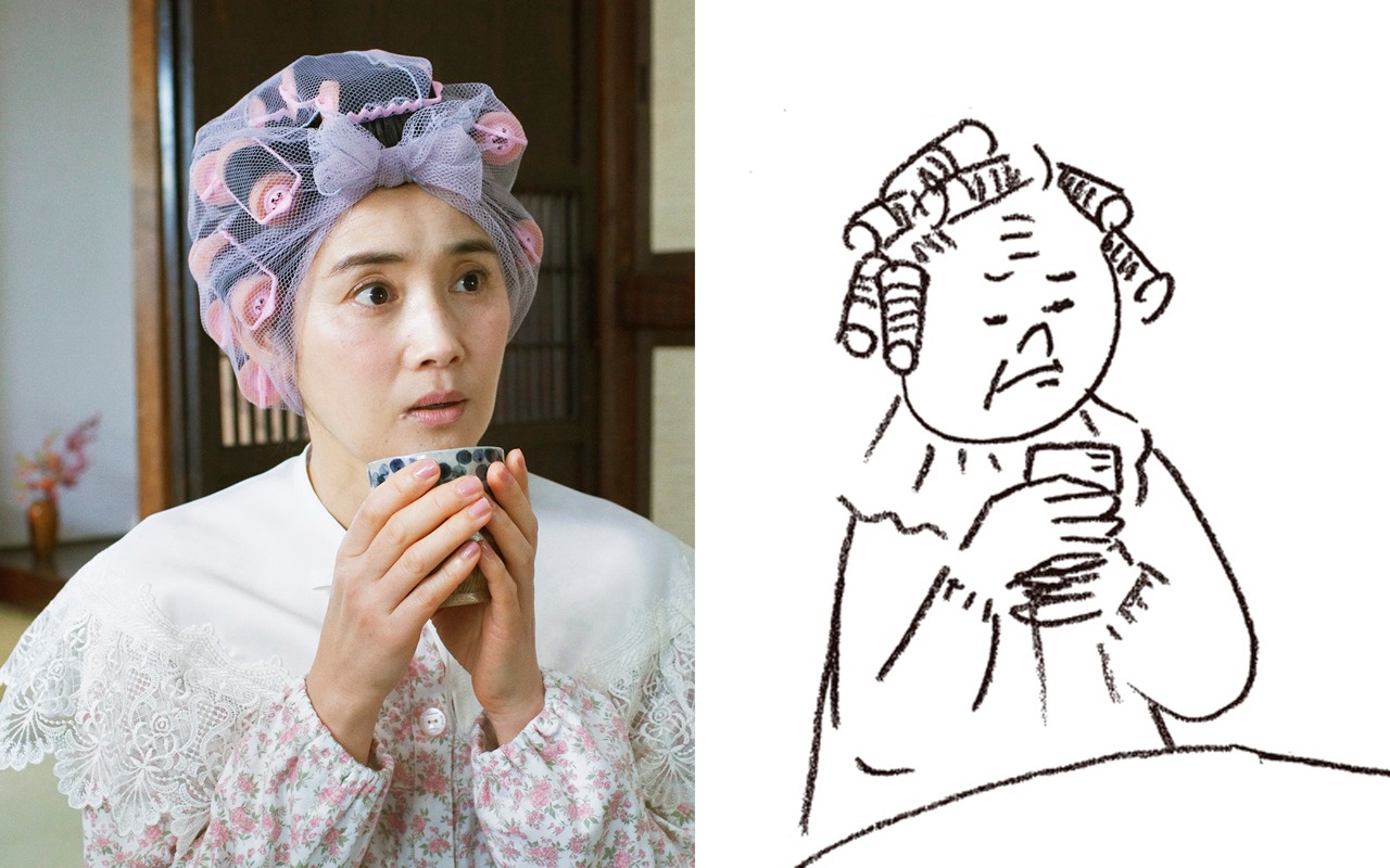 左から石田ひかり扮する村田の奥さん、原作の村田の奥さん。 (c)テレビ東京・(c)ほしよりこ／マガジンハウス