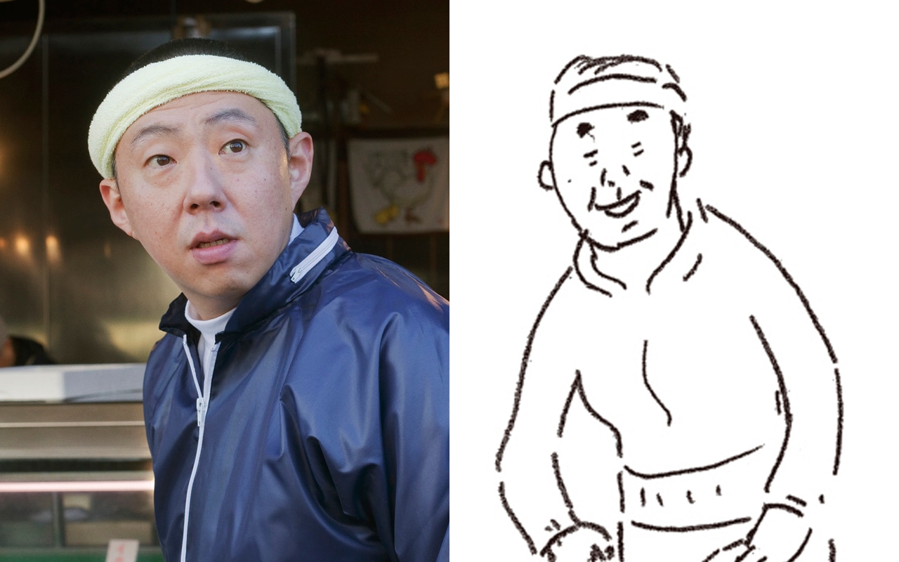 左から荒川良々扮する魚屋さん、原作の魚屋さん。 (c)テレビ東京・(c)ほしよりこ／マガジンハウス