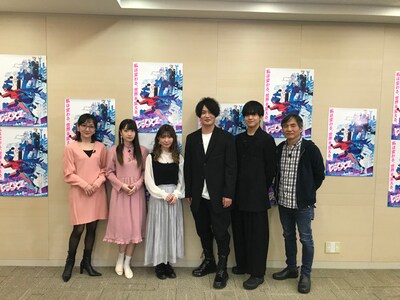 左から司会の松澤千晶、長縄まりあ、諸星すみれ、細谷佳正、石川界人、中島かずき。