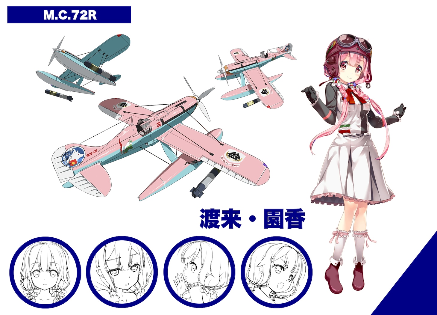渡来・園香と搭乗機のM.C.72R。
