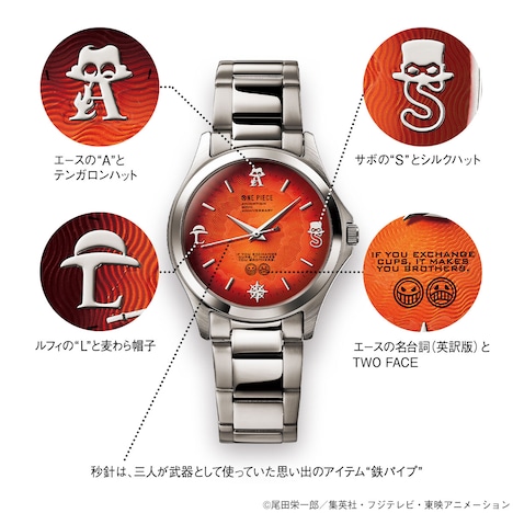 「ワンピース 三兄弟の絆 オフィシャルライセンス腕時計」の説明イメージ。