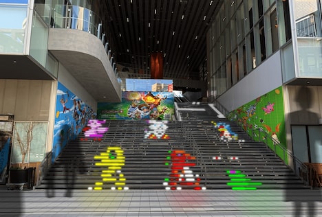 「デジモンパレード」仕様になった渋谷ストリームの大階段のイメージ。