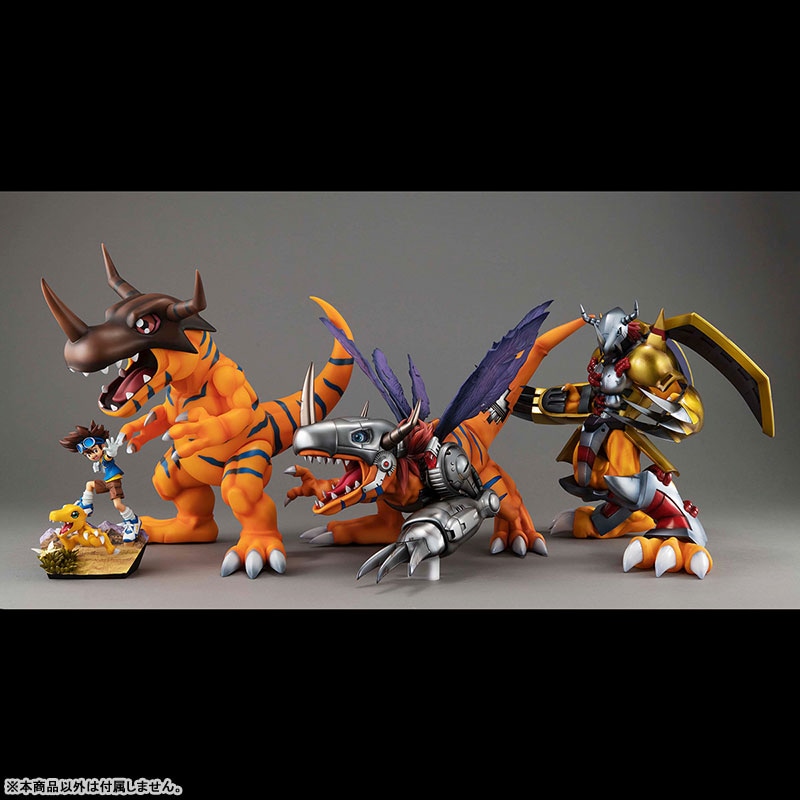 Precious G.E.M.シリーズより、八神太一＆アグモン、グレイモン、メタルグレイモン、ウォーグレイモンのフィギュア。