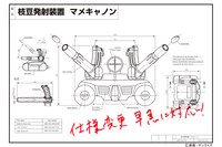 CM中に登場する「枝豆発射装置マメキャノン」の設計図。