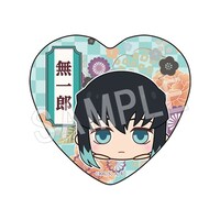 あみあみでの購入者にプレゼントされる時透無一郎のハート缶バッジ。