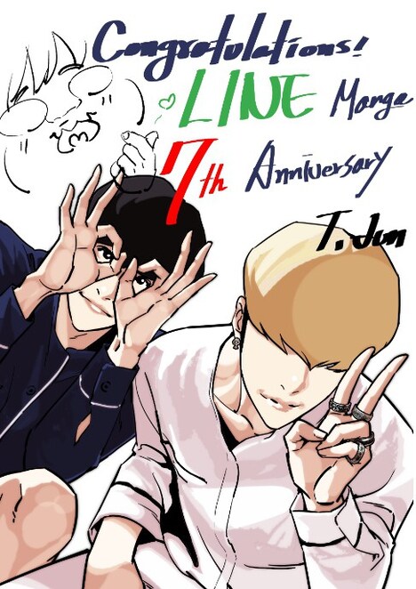 「外見至上主義」のT.Junによる7周年お祝いイラスト。