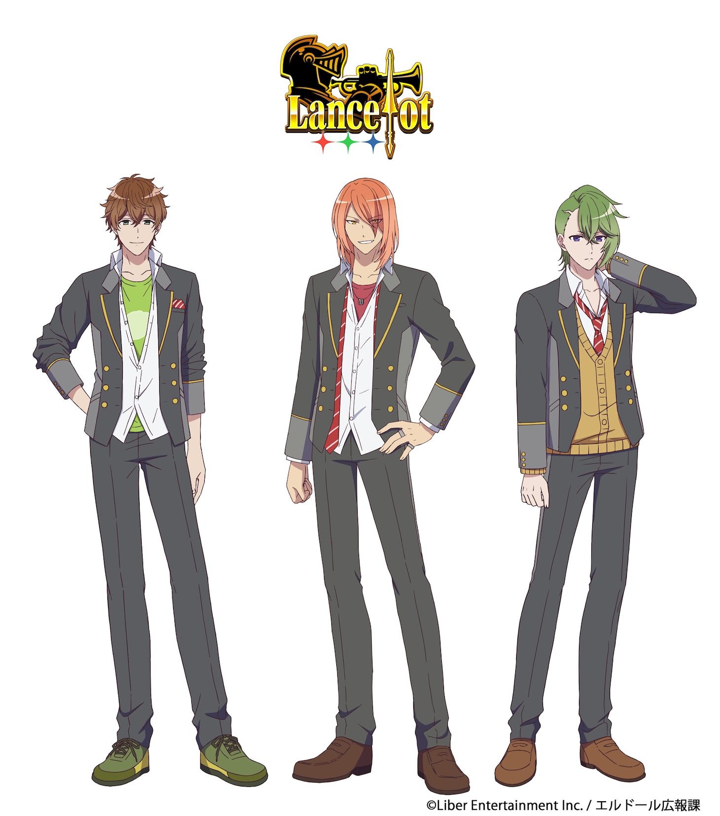 Lancelot。左から赤羽根双海（CV：内田雄馬）、轟一誠（CV：前野智昭）、三千院鷹通（CV：白井悠介）。